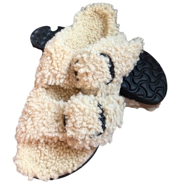 Papillio By Birkenstock Arizona Shearling Sandals Teddy Eggshell Size 39 8 New - Picture 5 of 16